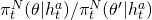 \pi_t^N(\theta|h_t^a)/\pi_t^N(\theta'|h_t^a)