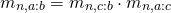 Rendered by QuickLaTeX.com \begin{align*} m_{n,a:b} &= m_{n,c:b} \cdot m_{n,a:c} \end{align*}