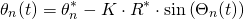 \begin{align*} \theta_n(t) &= \theta_n^* - K \cdot R^* \cdot \sin\left( \Theta_n(t) \right) \end{align*}