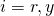 i = r,y