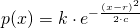 \begin{align*} p(x) &= k \cdot e^{-\frac{(x-r)^2}{2 \cdot c}} \end{align*}