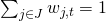\sum_{j \in J} w_{j,t} = 1