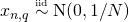 x_{n,q} \overset{\scriptscriptstyle \mathrm{iid}}{\sim} \mathrm{N}(0,1/N)