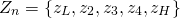 \begin{align*} Z_n &= \{ z_L, z_2, z_3, z_4, z_H\} \end{align*}