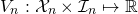 Rendered by QuickLaTeX.com \begin{align*} V_n &: \mathcal{X}_n \times \mathcal{I}_n \mapsto \mathbb{R} \end{align*}