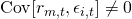 \mathrm{Cov}[r_{m,t},\epsilon_{i,t}] \neq 0