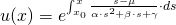 \begin{align*} u(x) &= e^{\int_{x_0}^x \frac{s - \mu}{\alpha \cdot s^2 + \beta \cdot s + \gamma} \cdot ds} \end{align*}