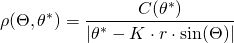 \begin{align*} \rho(\Theta,\theta^*) &= \frac{C(\theta^*)}{\left\vert \theta^* - K \cdot r \cdot \sin(\Theta) \right\vert} \end{align*}